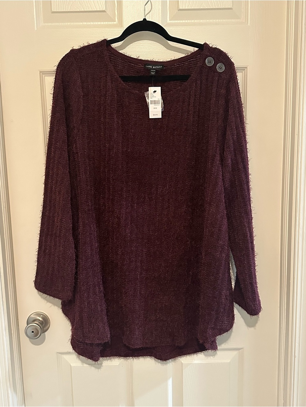 Lane Bryant Plum Button-Shoulder Crew Sweater